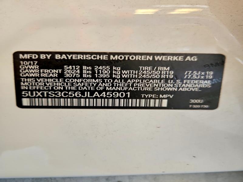 2018 Bmw X3 მანქანა იყიდება აუქციონზე, vin: 5UXTS3C56JLA45901, აუქციონის ნომერი: 59078186