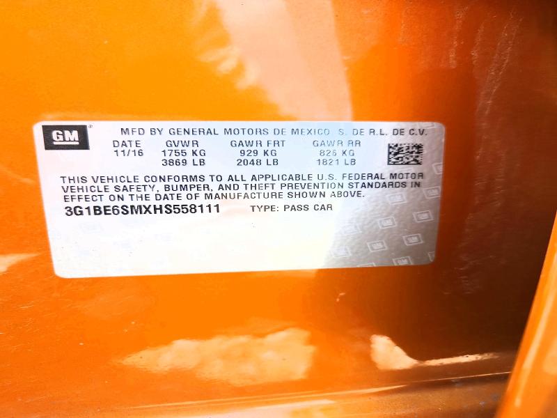 Продажа на аукционе авто 2017 Chevrolet Cruze, vin: 3G1BE6SMXHS558111, номер лота: 59825236