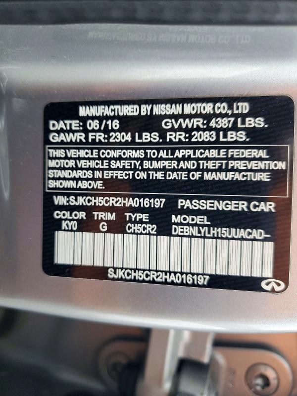 62883676 :رقم المزاد ، SJKCH5CR2HA016197 vin ، 2017 Infiniti Qx30 مزاد بيع