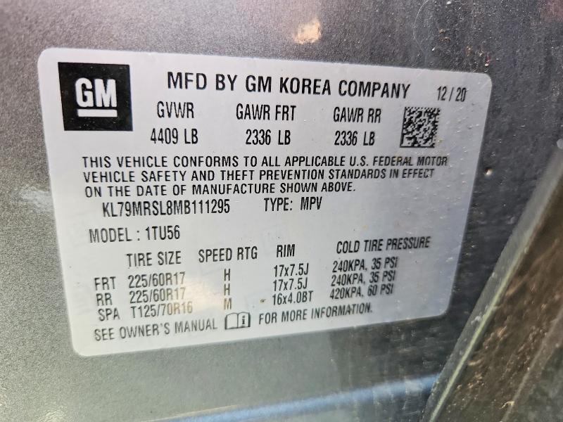2021 Chevrolet Trailblazer მანქანა იყიდება აუქციონზე, vin: KL79MRSL8MB111295, აუქციონის ნომერი: 61582466