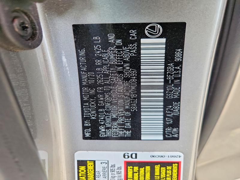 Aukcja sprzedaży 2021 Lexus Es 350, vin: 58AGZ1B17MU084997, numer aukcji: 61009486