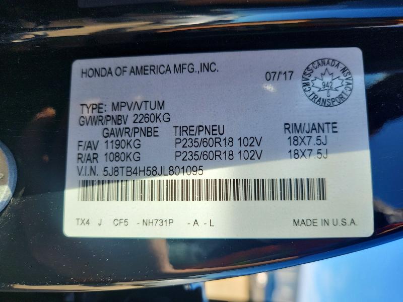 57336026 :رقم المزاد ، 5J8TB4H58JL801095 vin ، 2018 Acura Rdx مزاد بيع