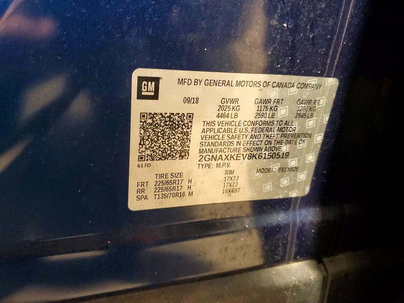 Продаж на аукціоні авто 2019 Chevrolet Equinox, vin: 2GNAXKEV8K6150519, номер лоту: 61241566