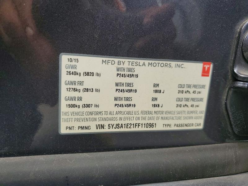 Aukcja sprzedaży 2015 Tesla Model S, vin: 5YJSA1E21FF110961, numer aukcji: 61018656