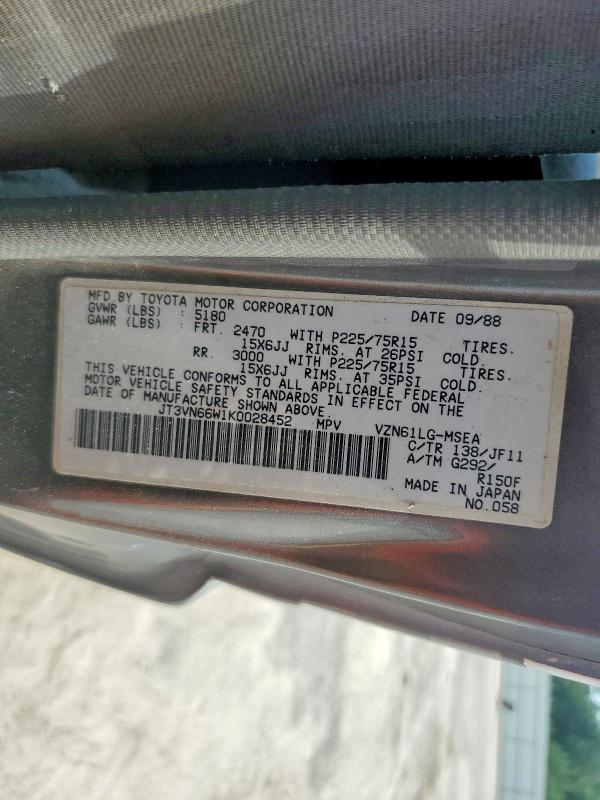 61623576 :رقم المزاد ، JT3VN66W1K0028452 vin ، 1989 Toyota 4runner مزاد بيع