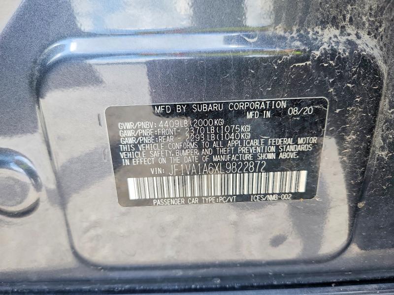 61216376 :رقم المزاد ، JF1VA1A6XL9822872 vin ، 2020 Subaru Wrx مزاد بيع