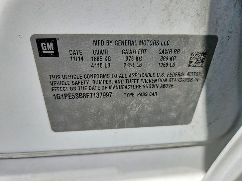 2015 Chevrolet Cruze მანქანა იყიდება აუქციონზე, vin: 1G1PE5SB8F7137997, აუქციონის ნომერი: 59314546