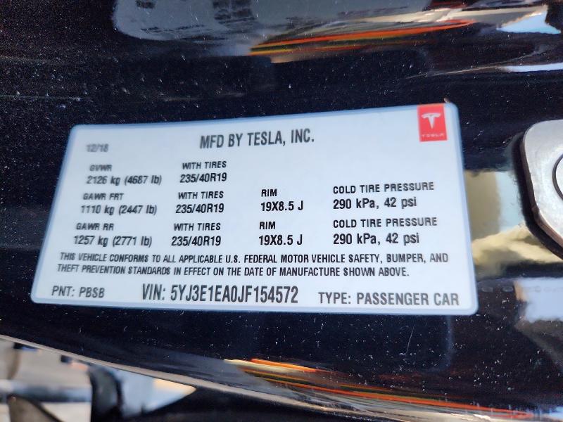 Aukcja sprzedaży 2018 Tesla Model 3, vin: 5YJ3E1EA0JF154572, numer aukcji: 62702066