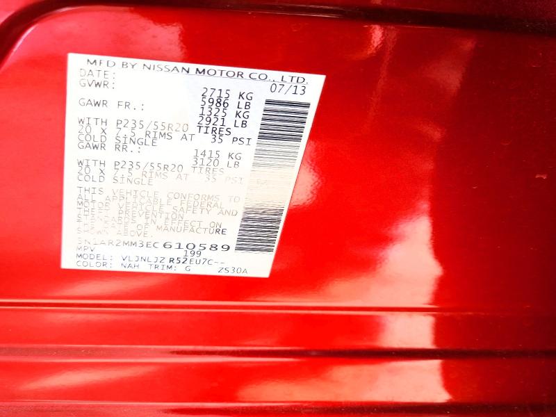 62777636 :رقم المزاد ، 5N1AR2MM3EC610589 vin ، 2014 Nissan Pathfinder مزاد بيع