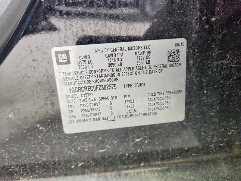 62661846 :رقم المزاد ، 1GCRCREC0FZ362579 vin ، 2015 Chevrolet Silverado مزاد بيع
