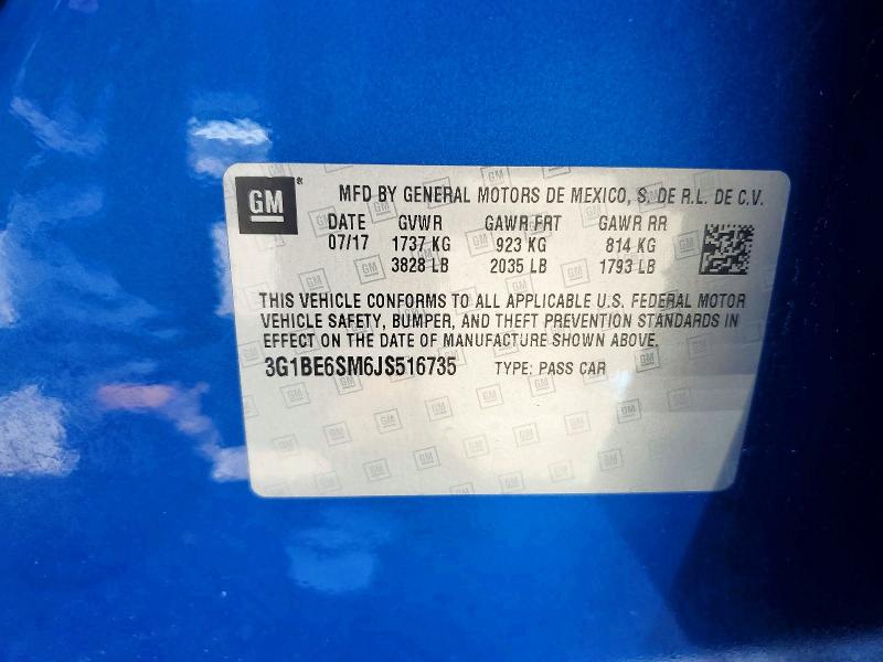 2018 Chevrolet Cruze მანქანა იყიდება აუქციონზე, vin: 3G1BE6SM6JS516735, აუქციონის ნომერი: 85980935