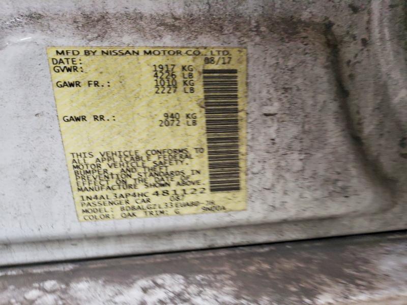 60224196 :رقم المزاد ، 1N4AL3AP4HC481122 vin ، 2017 Nissan Altima مزاد بيع