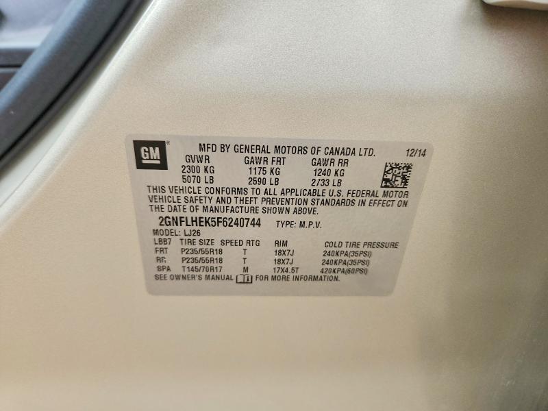 2015 Chevrolet Equinox მანქანა იყიდება აუქციონზე, vin: 2GNFLHEK5F6240744, აუქციონის ნომერი: 59822306