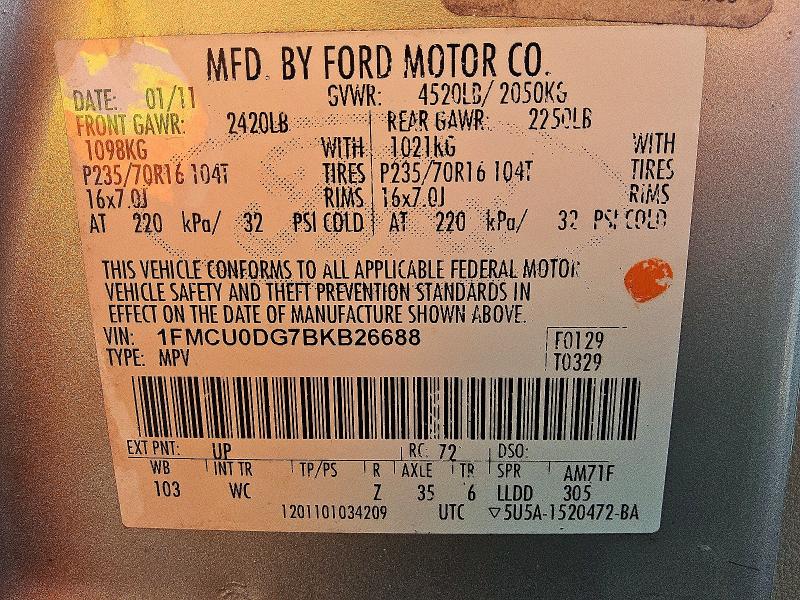 2011 Ford Escape მანქანა იყიდება აუქციონზე, vin: 1FMCU0DG7BKB26688, აუქციონის ნომერი: 59577236