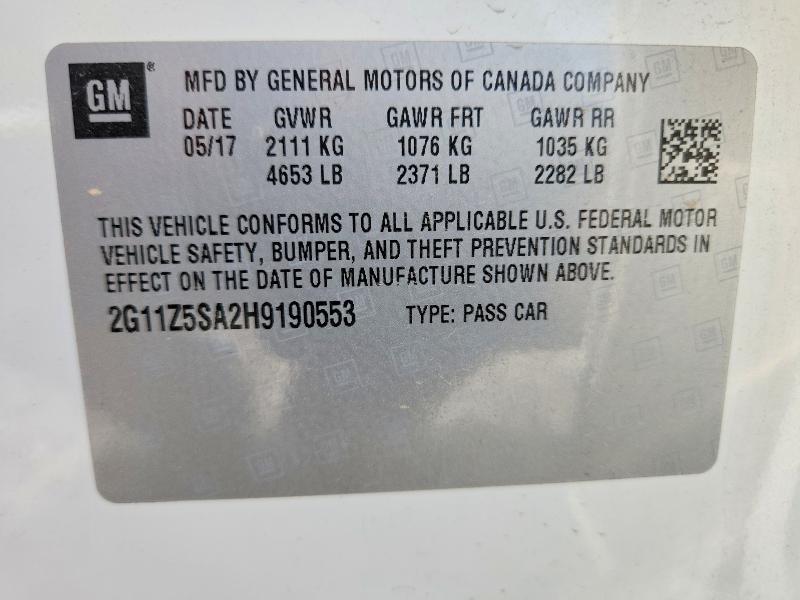 Aukcja sprzedaży 2017 Chevrolet Impala, vin: 2G11Z5SA2H9190553, numer aukcji: 62611106