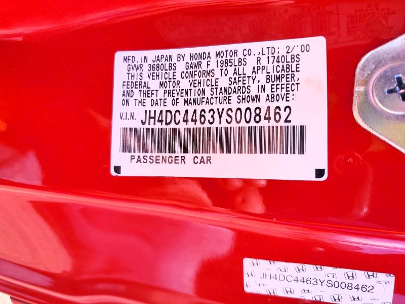 Продаж на аукціоні авто 2000 Acura Integra, vin: JH4DC4463YS008462, номер лоту: 61081366