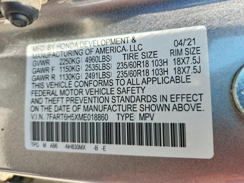 Aukcja sprzedaży 2021 Honda Cr-v, vin: 7FART6H5XME018860, numer aukcji: 60796906