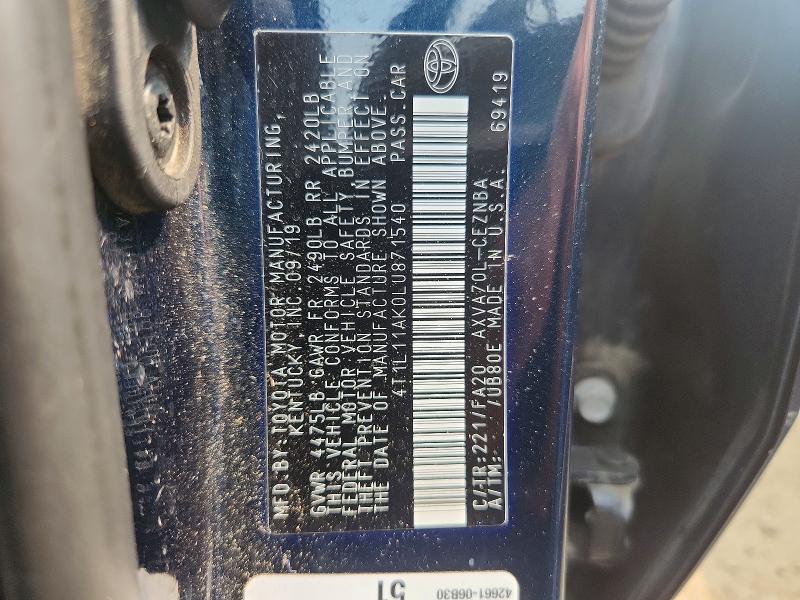 Продажа на аукционе авто 2020 Toyota Camry, vin: 4T1L11AK0LU871540, номер лота: 60586896