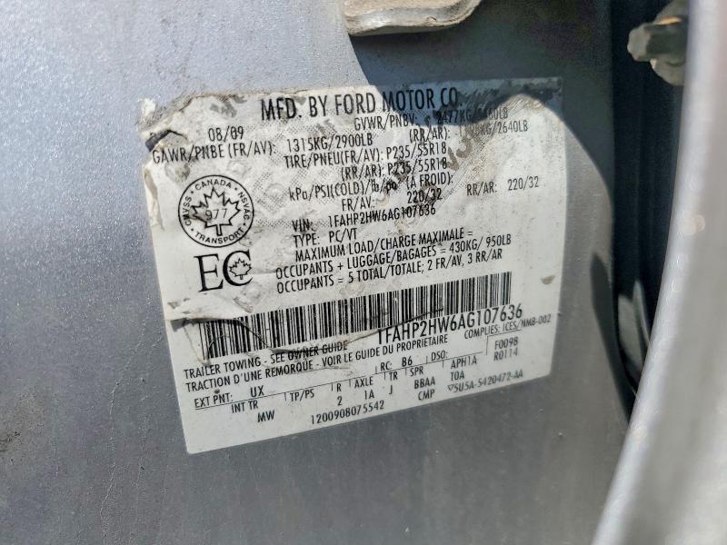 2010 Ford Taurus მანქანა იყიდება აუქციონზე, vin: 1FAHP2HW6AG107636, აუქციონის ნომერი: 62405736