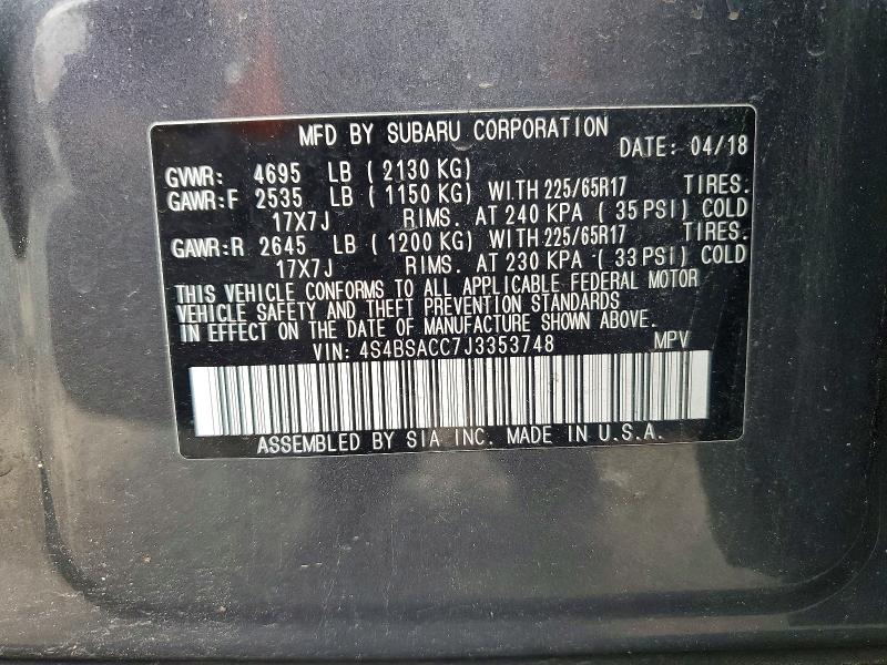 Продаж на аукціоні авто 2018 Subaru Outback, vin: 4S4BSACC7J3353748, номер лоту: 61959686