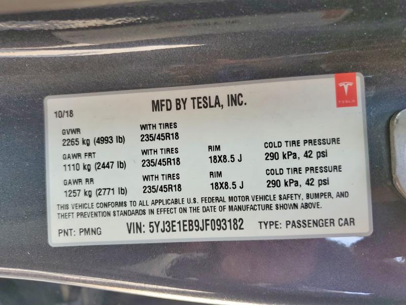 Aukcja sprzedaży 2018 Tesla Model 3, vin: 5YJ3E1EB9JF093182, numer aukcji: 62680006