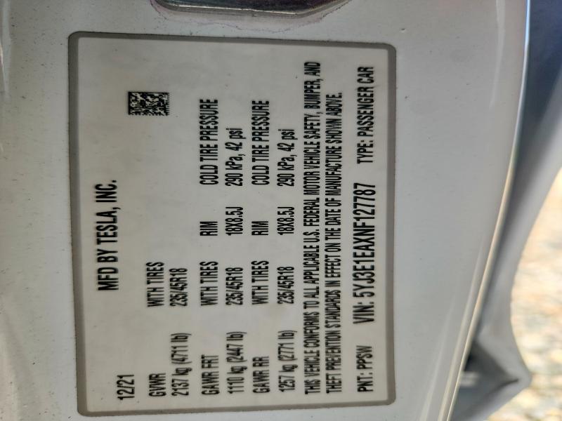 Продаж на аукціоні авто 2022 Tesla Model 3, vin: 5YJ3E1EAXNF127787, номер лоту: 59703166