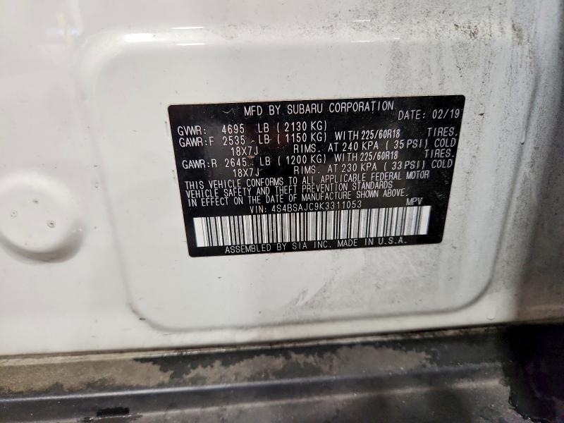 62415776 :رقم المزاد ، 4S4BSAJC9K3311053 vin ، 2019 Subaru Outback مزاد بيع