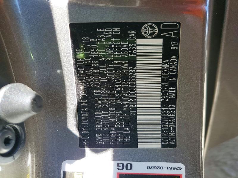 2018 Toyota Corolla მანქანა იყიდება აუქციონზე, vin: 2T1BURHE0JC055282, აუქციონის ნომერი: 62717516