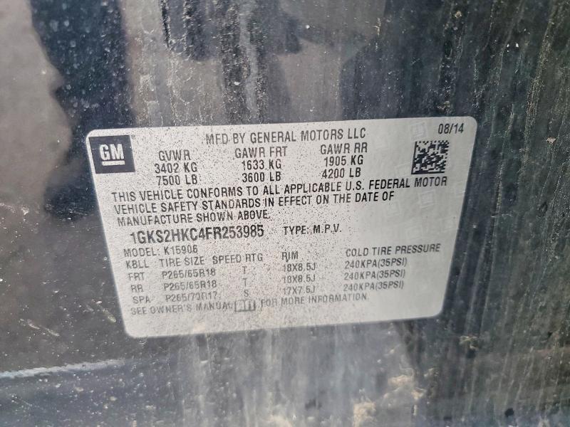 62414216 :رقم المزاد ، 1GKS2HKC4FR253985 vin ، 2015 Gmc Yukon Xl مزاد بيع