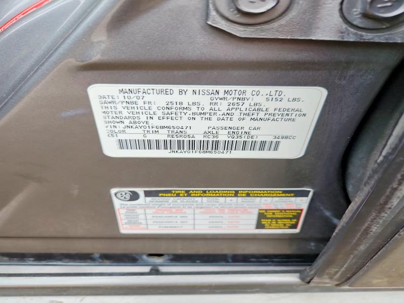 62741196 :رقم المزاد ، JNKAY01F68M650471 vin ، 2008 Infiniti M35 مزاد بيع