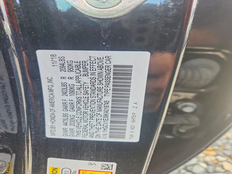 2019 Honda Accord მანქანა იყიდება აუქციონზე, vin: 1HGCV1E39KA018745, აუქციონის ნომერი: 60498546