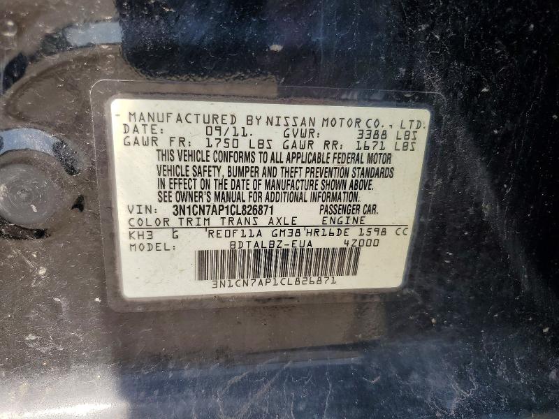 Aukcja sprzedaży 2012 Nissan Versa, vin: 3N1CN7AP1CL826871, numer aukcji: 60266996