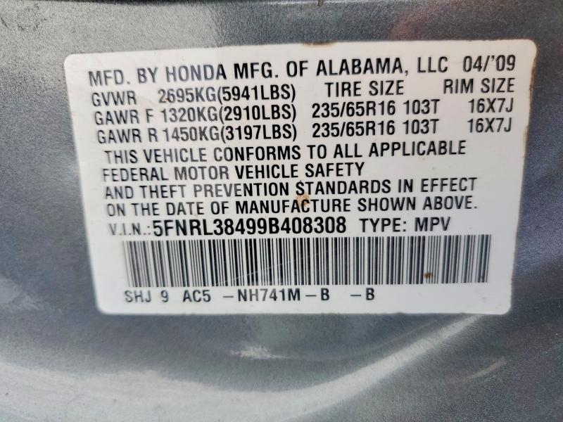 Продаж на аукціоні авто 2009 Honda Odyssey, vin: 5FNRL38499B408308, номер лоту: 63017366