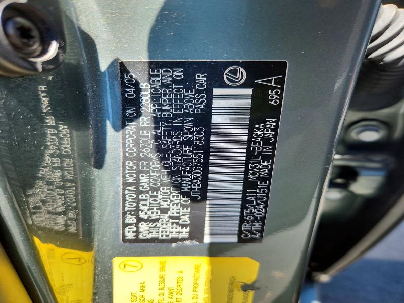 Aukcja sprzedaży 2005 Lexus Es, vin: JTHBA30G755118303, numer aukcji: 62961436