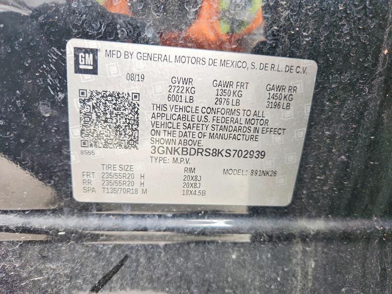 60831116 :رقم المزاد ، 3GNKBDRS8KS702939 vin ، 2019 Chevrolet Blazer مزاد بيع