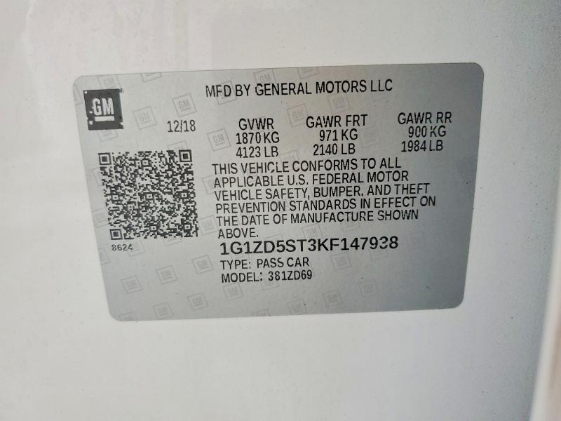 Продажа на аукционе авто 2019 Chevrolet Malibu, vin: 1G1ZD5ST3KF147938, номер лота: 85447245