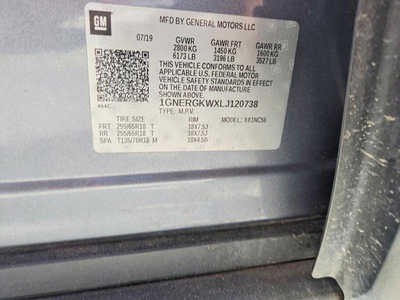 62518856 :رقم المزاد ، 1GNERGKWXLJ120738 vin ، 2020 Chevrolet Traverse مزاد بيع