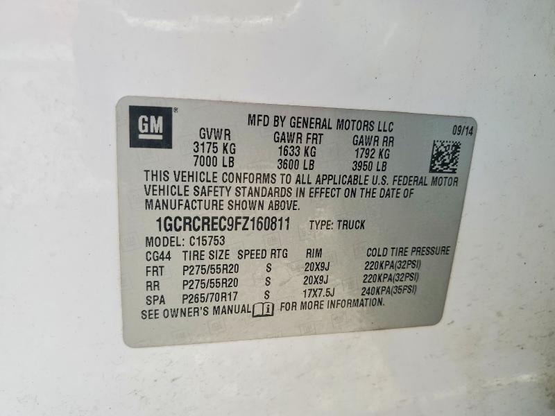 Продажа на аукционе авто 2015 Chevrolet Silverado, vin: 1GCRCREC9FZ160811, номер лота: 60951416