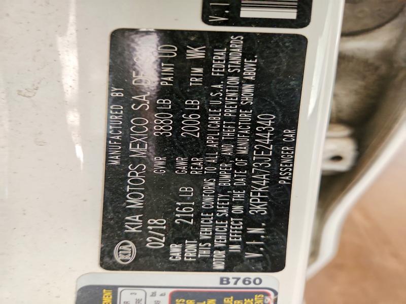 60301376 :رقم المزاد ، 3KPFK4A73JE244340 vin ، 2018 Kia Forte مزاد بيع