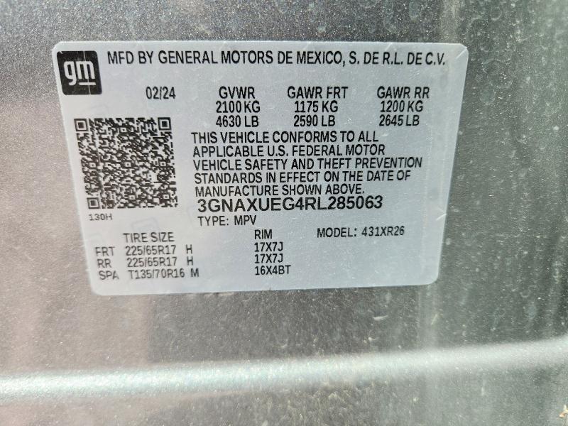 2024 Chevrolet Equinox მანქანა იყიდება აუქციონზე, vin: 3GNAXUEG4RL285063, აუქციონის ნომერი: 61156716