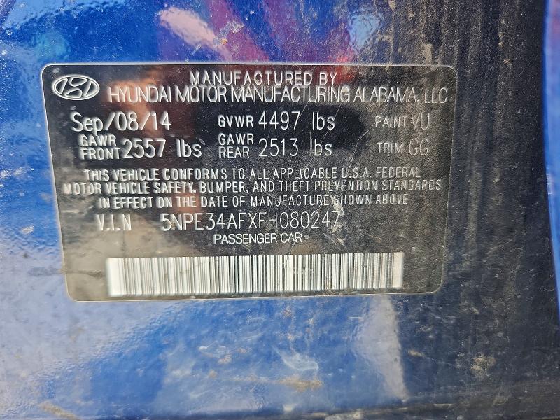 2015 Hyundai Sonata მანქანა იყიდება აუქციონზე, vin: 5NPE34AFXFH080247, აუქციონის ნომერი: 61646306