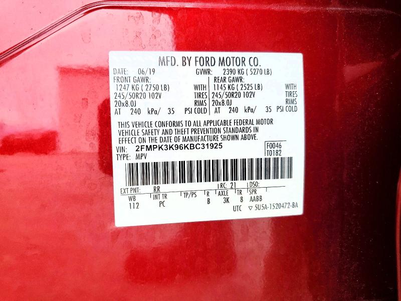 Aukcja sprzedaży 2019 Ford Edge, vin: 2FMPK3K96KBC31925, numer aukcji: 59842666
