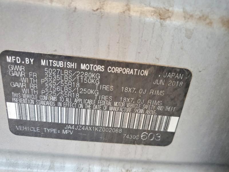 Aukcja sprzedaży 2019 Mitsubishi Outlander, vin: JA4JZ4AX1KZ002068, numer aukcji: 60262886