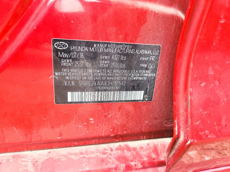 2018 Hyundai Sonata მანქანა იყიდება აუქციონზე, vin: 5NPE24AA8JH710542, აუქციონის ნომერი: 60660206