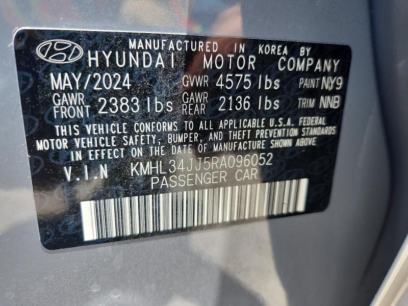 Auction sale of the 2024 Hyundai Sonata Hybrid, vin: KMHL34JJ5RA096052, lot number: 61037396
