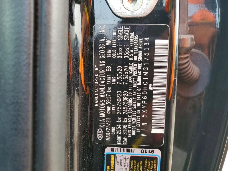 61563196 :رقم المزاد ، 5XYP6DHC1MG175134 vin ، 2021 Kia Telluride مزاد بيع