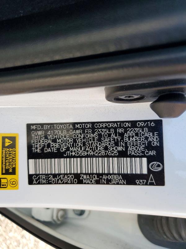 63429996 :رقم المزاد ، JTHKD5BH9H2287625 vin ، 2017 Lexus Ct مزاد بيع