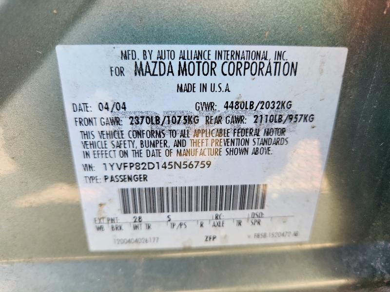 61602596 :رقم المزاد ، 1YVFP82D145N56759 vin ، 2004 Mazda 6 مزاد بيع