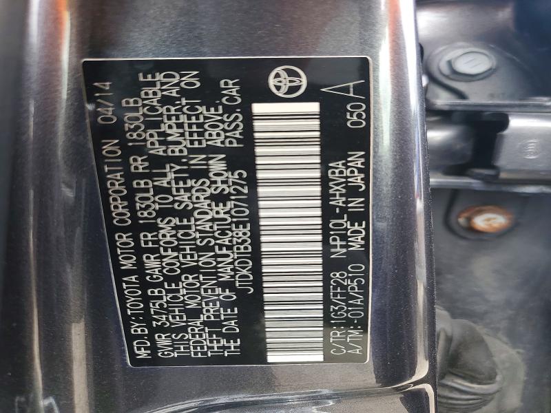 Aukcja sprzedaży 2014 Toyota Prius C, vin: JTDKDTB38E1071275, numer aukcji: 61853536