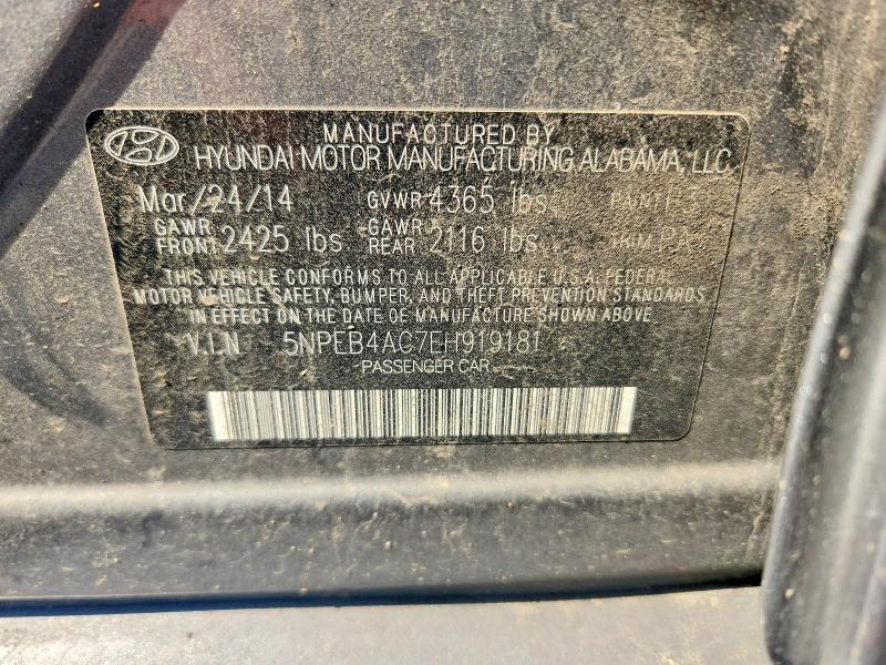 2014 Hyundai Sonata მანქანა იყიდება აუქციონზე, vin: 5NPEB4AC7EH919181, აუქციონის ნომერი: 60889066